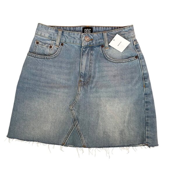 BDG New Urban Outfitters Light Wash Denim Mini Skirt Small Cotton Raw Hem - Picture 1 of 9